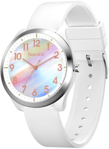 Image of SOCICO Analogue Watch for Women Men, Waterproof Watch for Swimming, Easy Read Quartz Minimalist Wrist Watches with Silicone Strap (White)