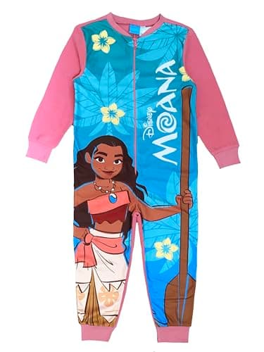 Image of Disney Moana Girls Onesie, Sleepsuit, All in One Pyjamas, Pink/Blue, Age 3-4 Years