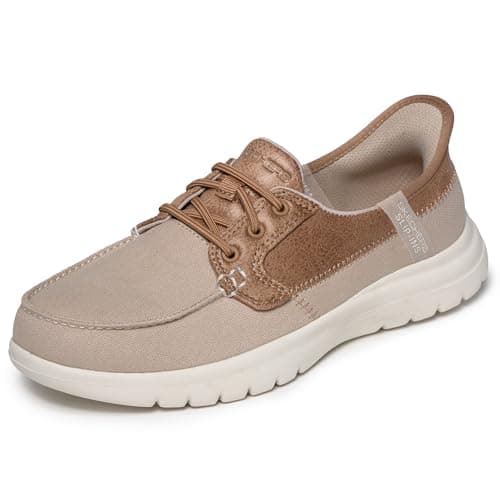 Image of Skechers Women's On-The-Go Flex Palmilla Slip-On Sneakers, Taupe Textile, 4 UK