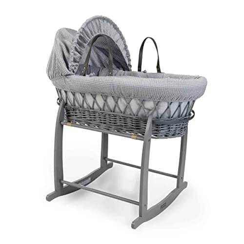 Image of Clair de Lune Cotton Dream Grey Wicker Moses Basket and Grey Deluxe Rocking Stand 68 x 30 cm (Grey)