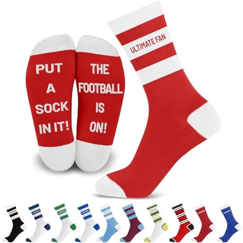 Image of SC Products Mens Football Socks with Funny Message on Sole | Size 6-12 Cotton Novelty Socks Funny Football Gifts for Men | Ultimate Fan Sports Gifts for Him for Christmas, Birthday, Secret Santa