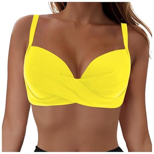 Image of Women's Push Up Bikini Tops Swimsuit Tops Swimming Bra Plus Size Sports Padded Bikinis Separates Top Swimwear Sexy Adjustable Swimwear Beach Bathing Suits Bikini Cover Up Top for Beach (Yellow, M)
