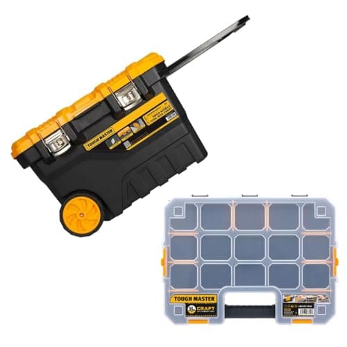 Image of Tough Master Professional Extra Large Mobile Tool Box Chest 28'' / 72cm on Wheels with Tote Tray Handle for Big Power Tools (With 17 Inch Organiser)