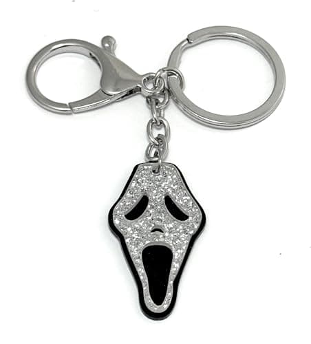 Image of FizzyButton Gifts Glitter Halloween Skull Scream Keyring Key Ring and Lobster Clasp with Acrylic Charm