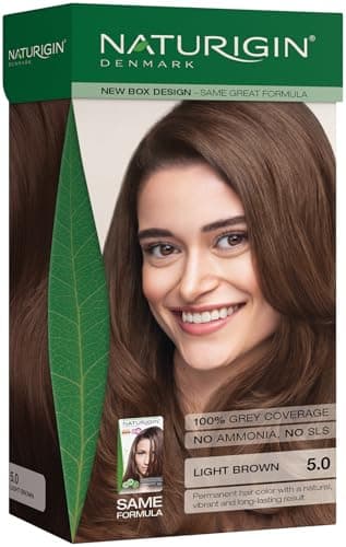 Image of NATURIGIN Light Brown Hair Dye 5.0 | Permanent Hair Colour with Natural Ingredients | Ammonia Free | 100% Grey Coverage | Vegan | Luminous Light Brown Colour | Natural Depth & Shine