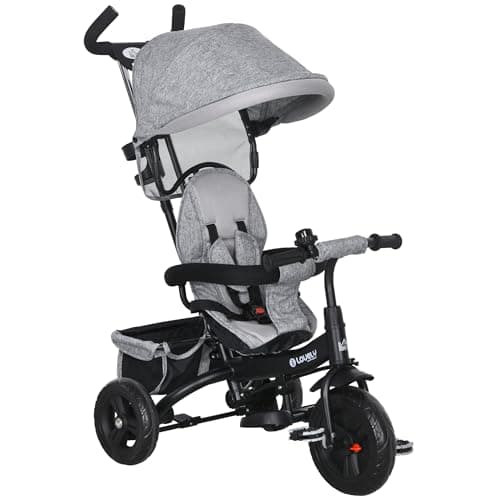 Image of HOMCOM 6 in 1 Baby Trike, Kids Tricycle, Pedal Push Bike w/Parent Handle, Removable Canopy, 5-Point Harness, Storage, Footrest, Brake, for 1-5 Years Toddler, Grey