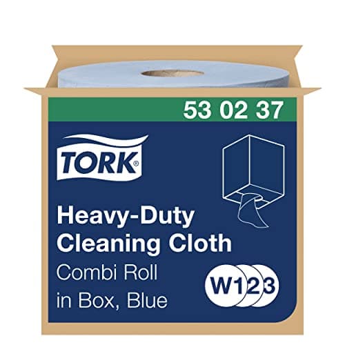 Image of Tork 530237 Heavy-Duty Cleaning Cloth / 1 Ply Multipurpose Disposable Cotton Towel Suitable for W1, W2 and W3 Wipers Systems / Blue / 1 x 106.4m / Ø 25cm