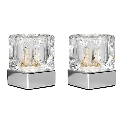 Image of MiniSun | Modern Glass Ice Cube Touch Table Lamps with a Chrome Base | Table Lamps, Home Décor & Improvement Essential | Set of 2 | Includes 3W LED G9 Bulbs [6000K Cool White]