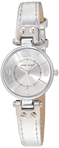Image of Anne Klein Women's Leather Strap Watch, Silver