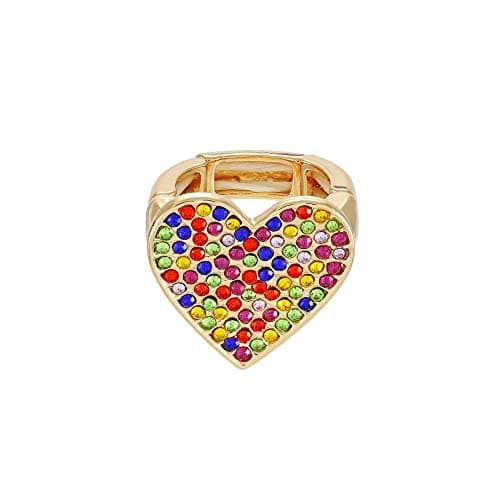 Image of GUESS Rainbow Heart Glass Stones Cocktail Ring For Women