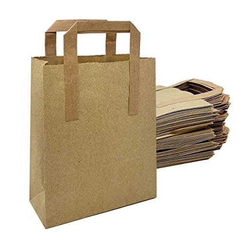 Image of Paper Bags with Handles - 50 Medium Brown Paper Bags 8.5x10x4.3” - Perfect for Lunch, Takeaway, Grocery and Party use by DHANZIPAK