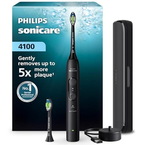 Image of Philips Sonicare 4100 Series Electric Toothbrush - Sonic Toothbrush with Pressure Sensor, 4 Brushing Settings, EasyStart, SmarTimer, 21-Day Runtime, Travel Case, Black, HX4044/52, [New]