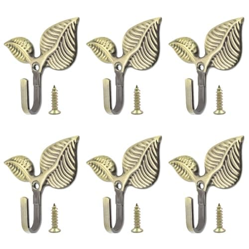 Image of Simaixing 6 PCS Iron Leaf Decorative Wall Hook, Vintage Decor Hook for Coats, Retro Style Decorative Wall Hooks for Hanging, Leaf-Shaped Hooks for Hats Bags (Green Bronze)