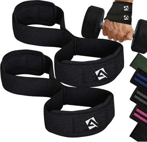 Image of AQF Weight Lifting Straps Figure 8 with Padded Cuff Wrist support Training Gym Straps Hand bar Grip Gloves Support Workout