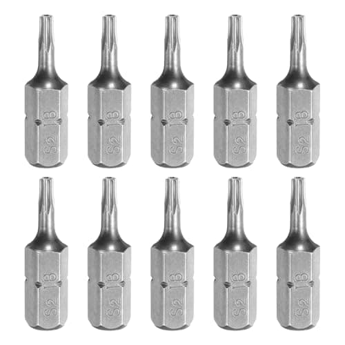 Image of sourcing map 10pcs T8 Torx Screwdriver Bit 1/4" Hex Shank 25mm/1" Length S2 Steel Star 6 Point Head Hex Security Screw Driver Bits with Hole for Impact Electric Screw Driver Power Tools, Grey