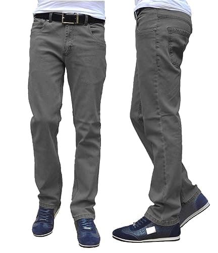Image of Mens Stretch Straight Leg Regular Fit Classic Basic Denim Jeans (UK, Waist & Inseam, 30, 34, Grey)