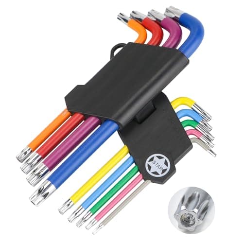 Image of Anesty Torx Key Set 9pcs T10-T50 Security Tamperproof Torx Star Key Set Cr-V Steel Made, Colour Coded Long L Shape Star Keys