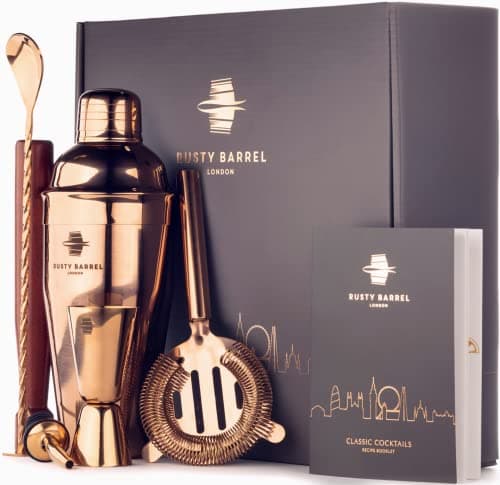 Image of Rusty Barrel Cocktail Making Kit - Beautifully Presented Cocktail Shaker Set - Premium Cocktail Set with Cocktail Shaker and Bar Accessories for Home Pub - Cocktail Gift Set in a Beautiful Gift Box