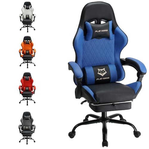 Image of play haha Gaming Chair Ergonomic Reclining Seat With Footrest Adjustable Headrest And Lumbar Cushion High Back Support Padded Armrests Faux Leather Finish,Desk Chair