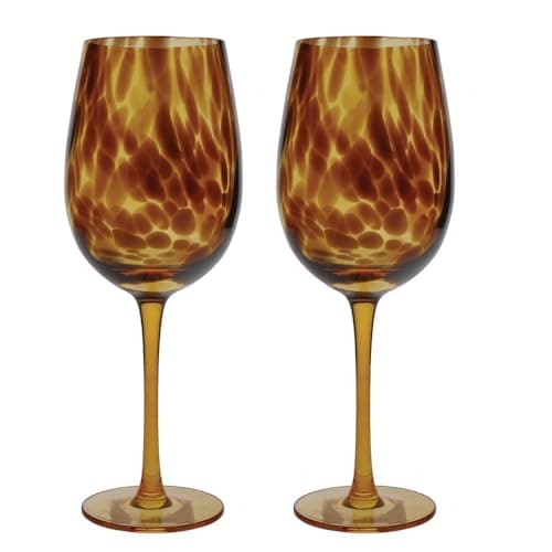Image of BarCraft Patterned Wine Glasses, Set of 2 Large Wine Glasses with Tortoiseshell Finish in Gift Box, 450ml