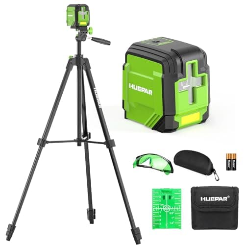 Image of Laser Level with 152cm Tripod, HUEPAR 30m Self Leveling Laser Level Green Line Laser Cross Line Laser Leveler Tool for Picture Hanging, Tile, Home Renovation, Indoor Project, Battery&Goggles Included
