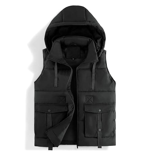 Image of geeksport Men's Gilets Outerwear Body Warmer Winter Gilet Water Resiatant Sleeveless Jackets for Hiking Fishing, Black, L