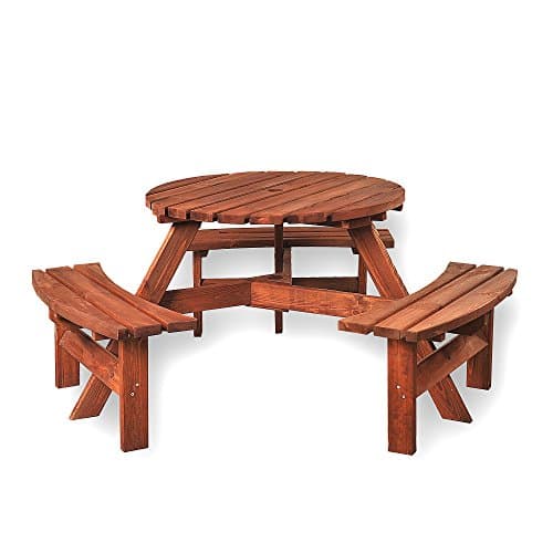 Image of BrackenStyle Brentwood 6 Seat Round Wooden Picnic Table - Durable Wood Pub Bench - Commercial Grade Thick Treated Timbers - 1.7M Diameter (Brown)
