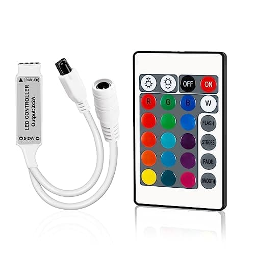 Image of VIPMOON 24 Keys IR Wireless Remote LED Controller, DC 5-24V Mini LED Strip Light Controller with 4 Pin IR Receiver, Suitable for 3528 5050 RGB LED Strip Lights