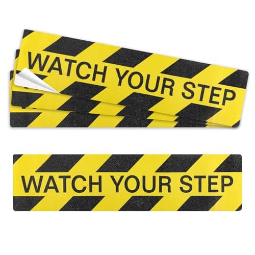 Image of 4Pcs Watch Your Step Floor Decals Stickers 150 x 600mm Anti Slip Warning Sign Sticker with Watch Your Step Sign Floor Tape,Adhesive Non-Slip Abrasive Decal for Workplace Safety Wet Floor