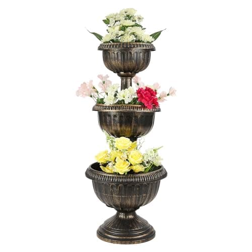 Image of Taylor & Brown 3 Tier Antique Bronze Effect Flower Fountain Planter Pot Display Stand with Stable Base for Outdoor Garden, Balcony, Terraces, Patio and Decking