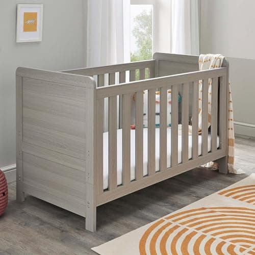 Image of Babymore Caro Cot Bed Grey Wash - Baby Cot Bed With Teething Rail Without Mattress, Convertible to Toddler Bed With 3 Adjustable Mattress Base Positions | Up to 5 Years