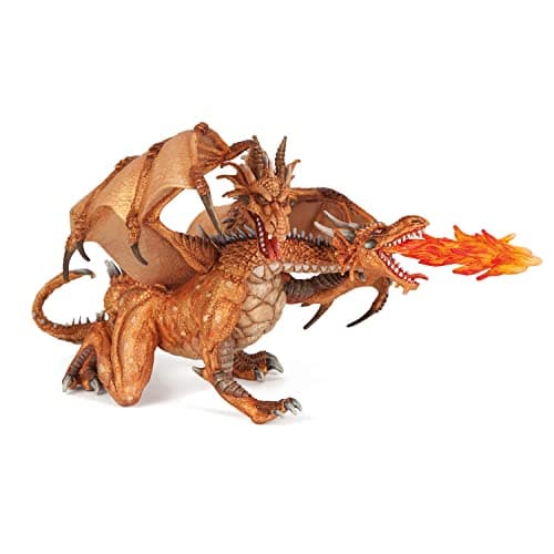 Image of Papo - Realistic Gold Two-Headed Dragon Figure - Ages 3+ - Fantasy & Medieval Collection - Creative Play Legendary Creature - Gift Idea Toy for Girls and Boys - 19.5 Cm