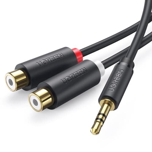 Image of UGREEN RCA Female to 3.5mm Cable Phono Aux Male Adapter Red and White to Headphone Mini Jack Stereo Audio Hi-Fi Lead Compatible with Turntable Speaker Amplifier Mixer DVD Player Car AV Receiver PC TV