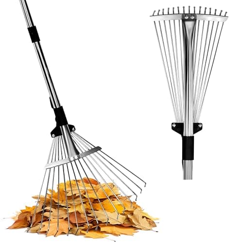 Image of Adjustable Leaf Rake 85-175cm - with Expandable Head 20-40cm Garden Rake for Lawns & Tight Spaces - Lightweight Design for Adults/Kids