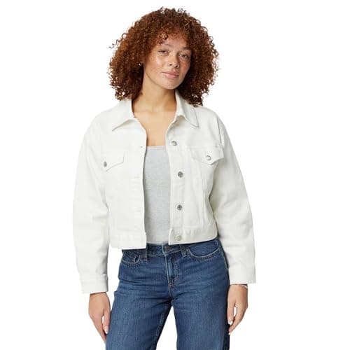 Image of Amazon Essentials Women's Low Stretch Relaxed-Fit Cropped Denim Jacket, White, Small