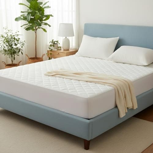 Image of IMFAA Quilted Single Mattress Protector & Mattress Topper, Soft Breathable Quilted Pad, Extra Deep 40cm Fitted Stretch Skirt, Anti-Allergy Noiseless Bed Cover, Machine Washable (90x190+40) Cm