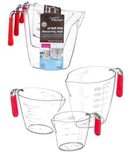 Image of Home Fittings ® 3 pcs Measuring Jug Set Pieces, First 200ml, 400ml, 900ml Choice, Silicon Grip 15 x 8 x 11 cm (Pack of 3)