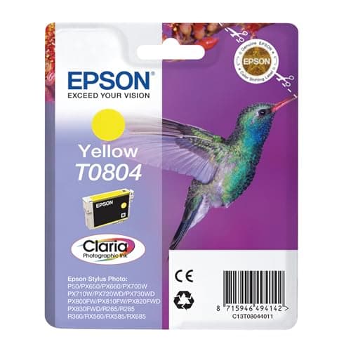 Image of Epson T0804 Yellow Hummingbird Genuine Ink, Claria Photo HD Ink Cartridge
