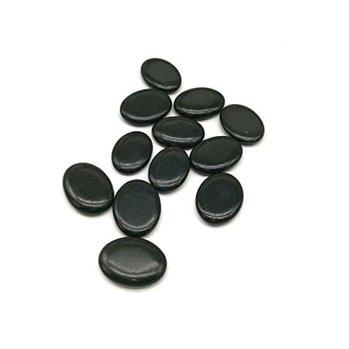 Image of Windfulogo 12Pcs Professional Small Massage Hot Stone Set Natural Lava Heated Stones Basalt Warmer Rock for Spa, Massage Therapy 1.18 x 1.57 x 0.31in(3x4x0.8cm) Black
