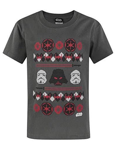 Image of Star Wars Darth Vader Fair Isle Christmas Charcoal Short Sleeve Boy's T-Shirt
