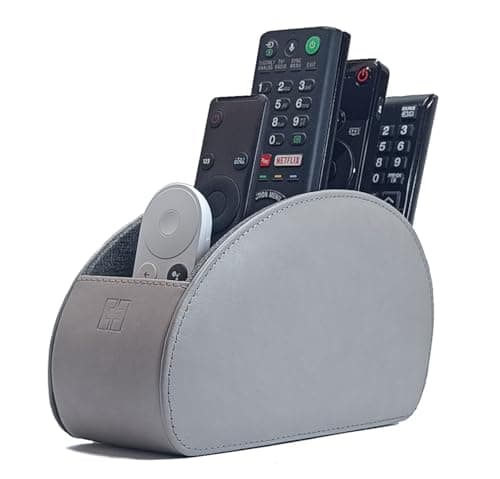 Image of Remote Control Holder with 5 Compartments, Grey PU Leather Office Organization Storage Caddy Box for TV Remote, Heater Controllers, Media Player, Office Supplies, Makeup Brushes CEG10