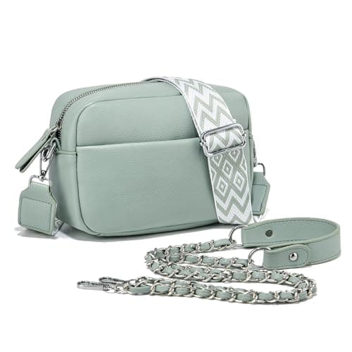 Image of Cckuu Crossbody Bag for Women, Small Women's Leather Cross-body Bags Crossbody Camera Bag Handbag Shoulder Bag Purse&2 Shoulder Straps (Light Green)
