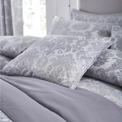 Image of Catherine Lansfield Damask Jacquard 43x43cm Cushion Silver Grey