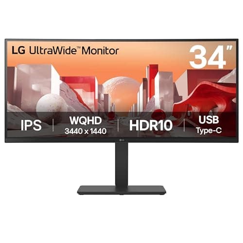 Image of LG UltraWide Monitor 34BA75QE - UWQHD 1440p IPS 34 inch, 60Hz, 5ms, HDR10, Built-in Power/KVM/Speakers, Height-Tilt-Swivel Adjustments, LAN (RJ45), USB-C (90W PD), USB Hub, HDMI, DP 1.4, Black