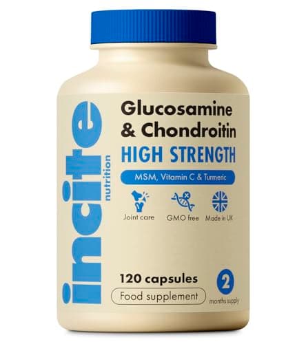 Image of Glucosamine and Chondroitin High Strength Complex with MSM, Vitamin C, Ginger, Rosehip & Turmeric - 120 Premium Capsules Joint Care Supplements Made in The UK by Incite Nutrition