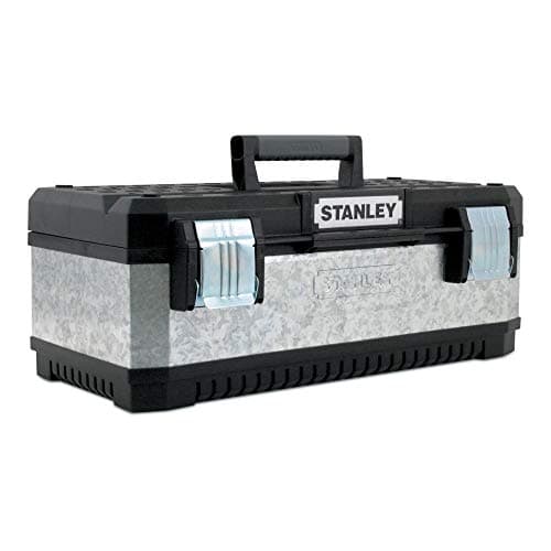 Image of STANLEY Galvanised Toolbox with Heavy Duty Metal Latch, Portable Tote Tray for Tools and Small Parts, 23 inch, 1-95-619