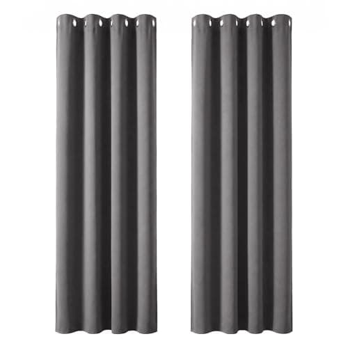 Image of Deconovo Blackout Curtains for Living Room Thermal Insulated Eyelet Curtains 46 x 72 Inch Light Grey 2 Panels