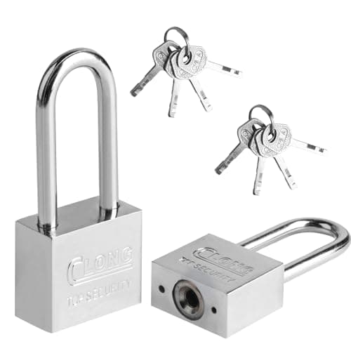 Image of 2 Pcs Long Shackle Padlocks With Keys - Keyed Outdoor Locks for Shed, Gym Locker, Fence, Garage, Garden Gate, Suitcase [2 Pack] [8 Keys]