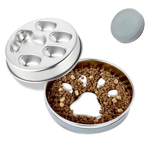 Image of Metal Slow Feeder Dog Bowl, Stainless Steel Dog Bowls to Slow Down Eating, Large Pet Food Bowls with Non-Slip Silicone Mat for Dry and Wet Food, Slow Feeding Puppy Bowl for Small Medium Large Dogs