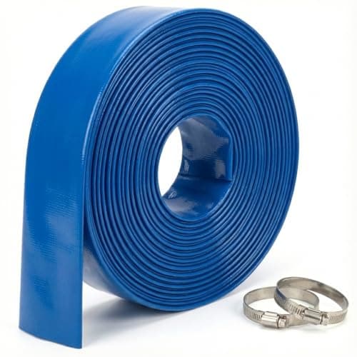 Image of Layflat Water Discharge Hose Pipe with Hose Clips – HosesUK Heavy Duty PVC Flat Hose Blue 100 Metre (328.1ft) x 32mm (1¼")